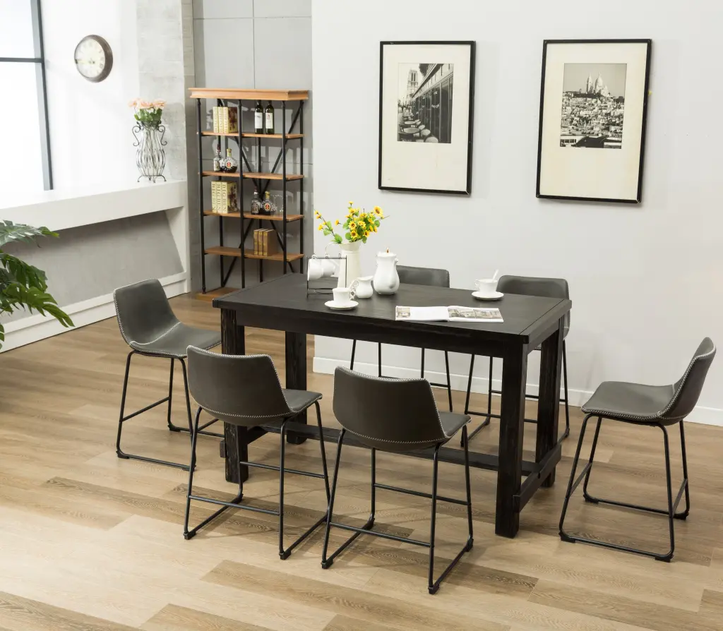 Bronco Antique Wood Finished Counter Height Dining Set Table and Six Chairs hz