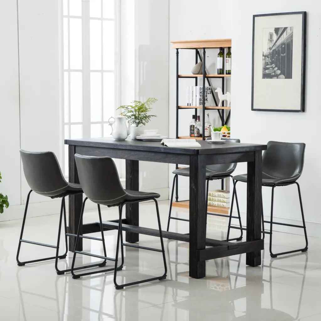 Bronco Antique Wood Finished Counter Height Dining Set Table And Four Stools hz