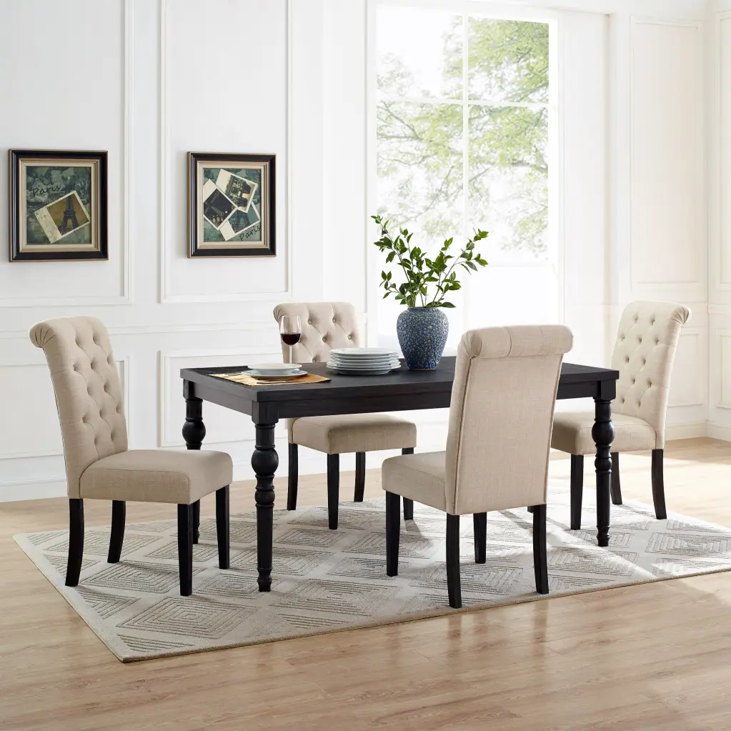 Leviton Urban Style Wood Dark Wash Turned Leg Dining Set Table And 4 Chairs hz