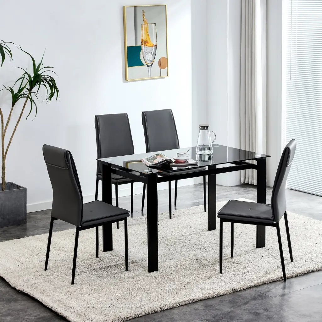 5 Pieces Dining Table Set 4 Kitchen Room Tempered Glass Dining Table Chairs jws-w241