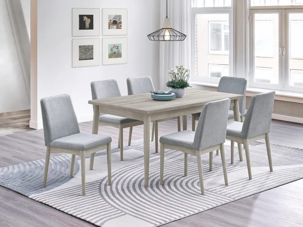 7Pc Dining Set Natural Wood Grain Color Dining Table Rectangle kanepe