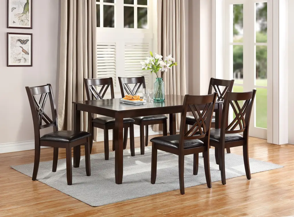 7Pcs Dining Set Dining Table 6 Side Chairs Clean Espresso Finish Cushioned Seating kanepe