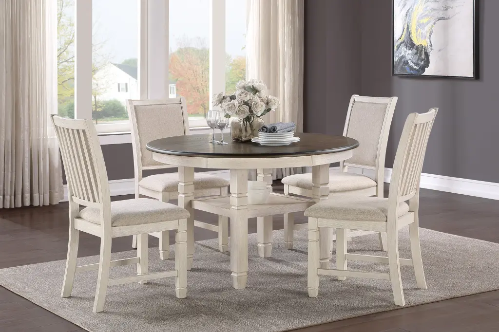 Antique White and Brown Finish 5-Piece Dining Set Constructed Table Base kanepe