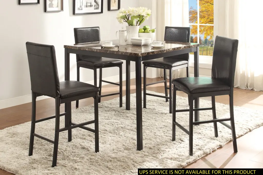 Black Metal Finish Counter Height Dining Set 5 Piece Faux Marble Tabletop kanepe