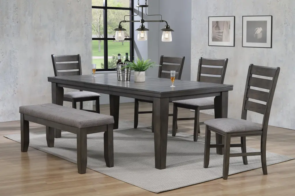 Contemporary 6Pc Dining Set 18" Extendable Leaf Table Linen Look Fabric Chairs kanepe