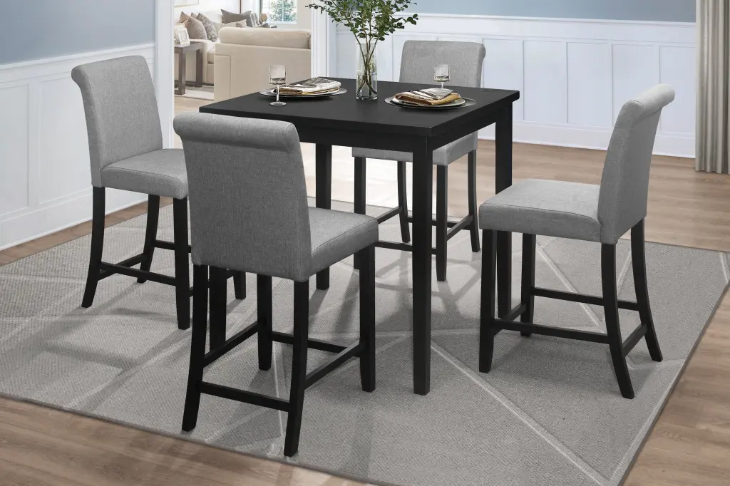 Counter Height 5-Piece Dining Set Table and Chairs Black Gray Upholstered Kitchen Furniture kanepe