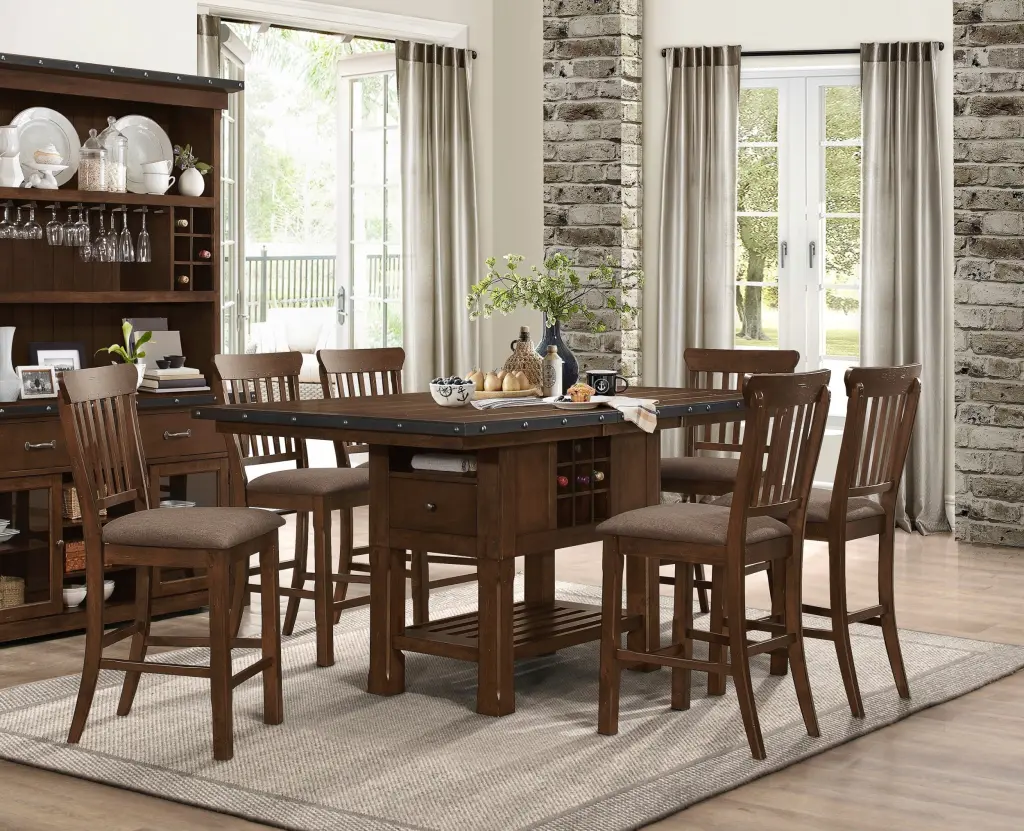 Dark Brown Finish 7-Piece Dining Set Storage Base Counter Height Table kanepe