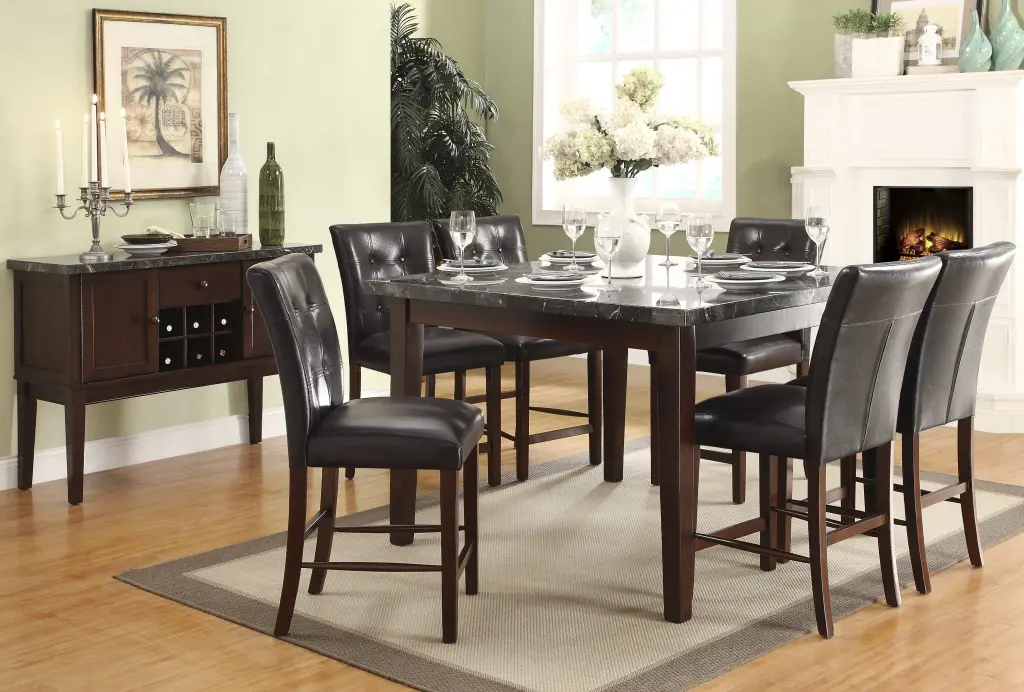 Dark Cherry Finish 7Pc Counter Height Set Marble Top Table 6 Stools kanepe