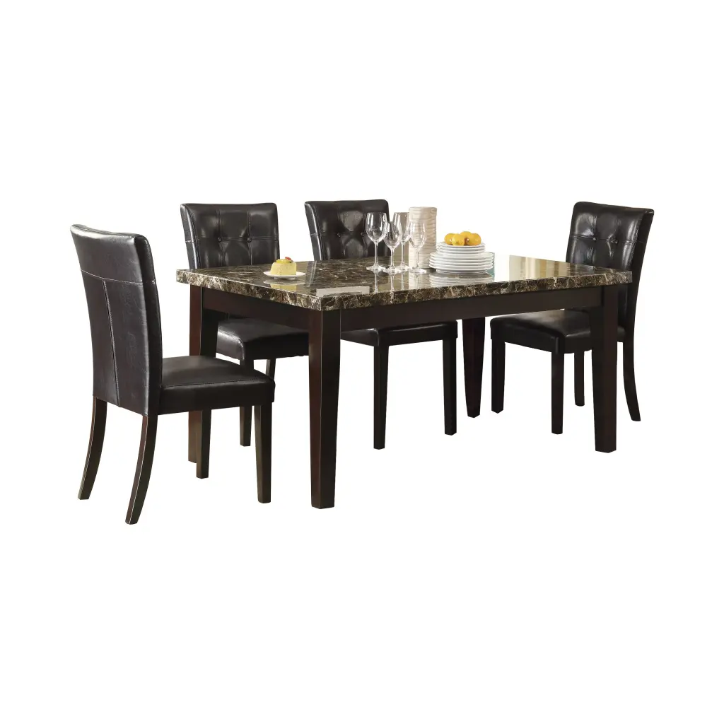 Espresso Finish 5 Piece Dining Set - Faux Marble Top Table 4 Button Tufted Chairs kanepe