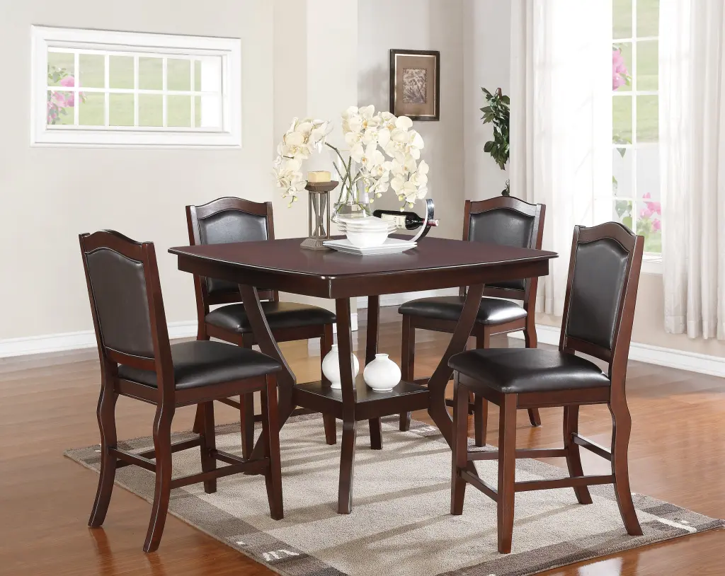 Formal Look Counter Height Dining Table Shelves and 4 Side Chairs kanepe