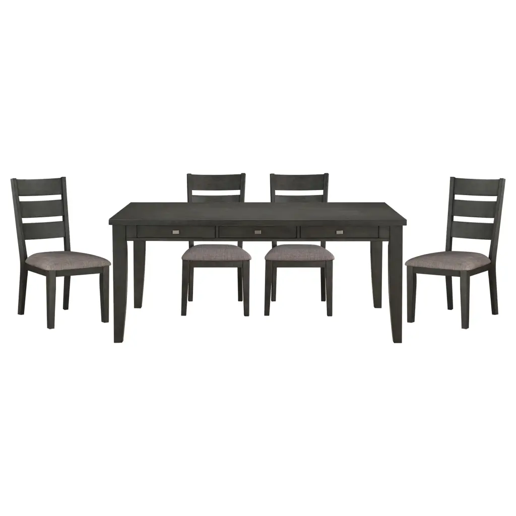 Gray Finish 5 Piece Dining Set Table 6 Drawers And 4 Side Chairs kanepe