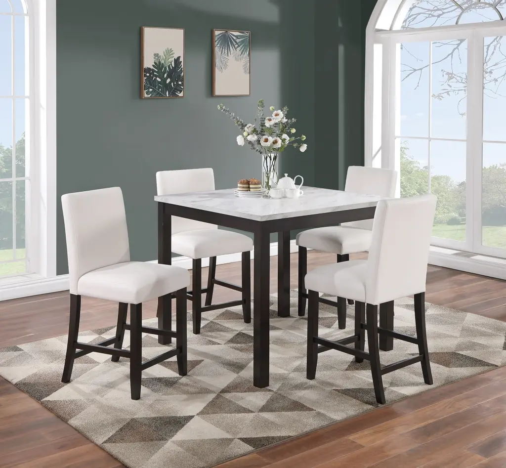 Modern 5Pc Counter Height Dining Set Kitchen Dinette Faux Marble Top Table kanepe