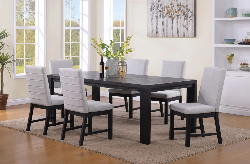 7 Piece Contemporary Dining Set 18 Inch Leaf Extendable Formal Table Rectangular Design kanepe