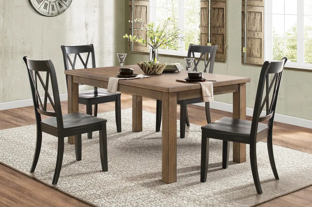 5 Piece Dining Set Natural Finish Table And 4 Side Chairs Black Finish Wood Kitchen Set kanepe