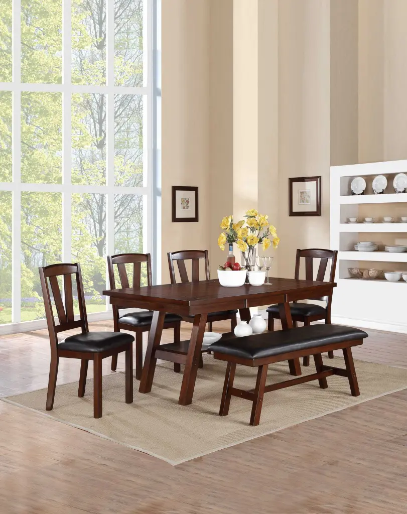 6 Piece Dining Set Walnut Finish Table, 4 Side Chairs, and 1 Bench kanepe