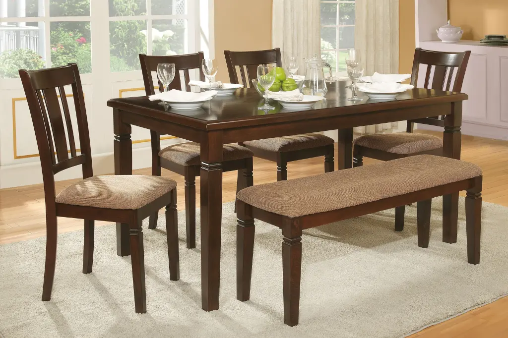 6 Piece Transitional Style Dining Furniture Set - Table Bench and 4 Chairs kanepe
