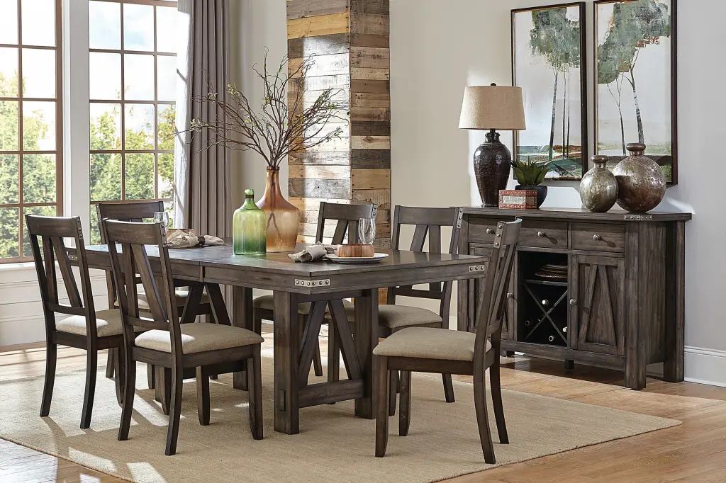 Rustic Industrial Style 7Pc Brown Finish Dining Table and Chairs Set kanepe
