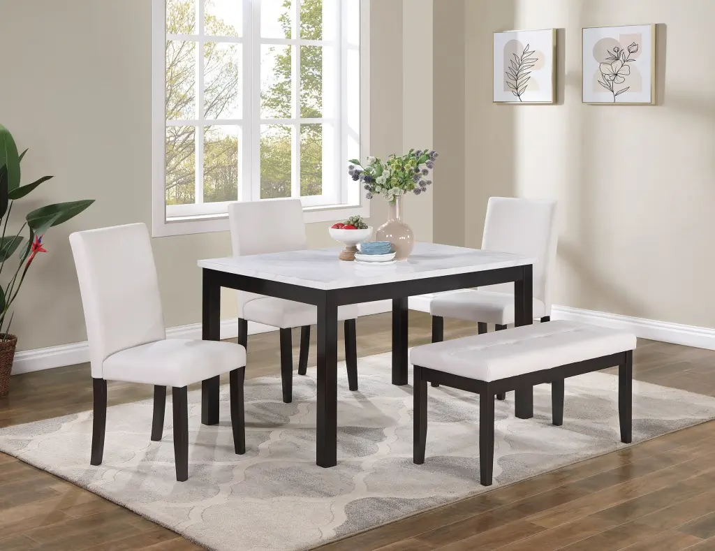 Timeless Chic 5 Piece Dining Set Kitchen Dinette Faux Marble Top Table And Chairs kanepe
