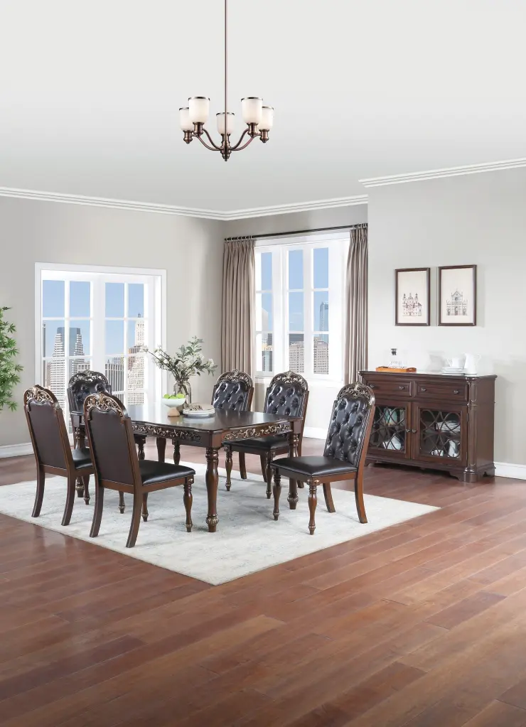 Traditional Formal Brown Finish 7 Piece Dining Set Table 6 Side Chairs kanepe