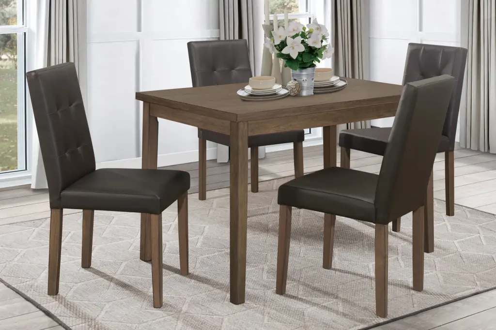 Walnut Brown 5 Piece Dining Set - Rectangular Table and 4 Side Chairs kanepe