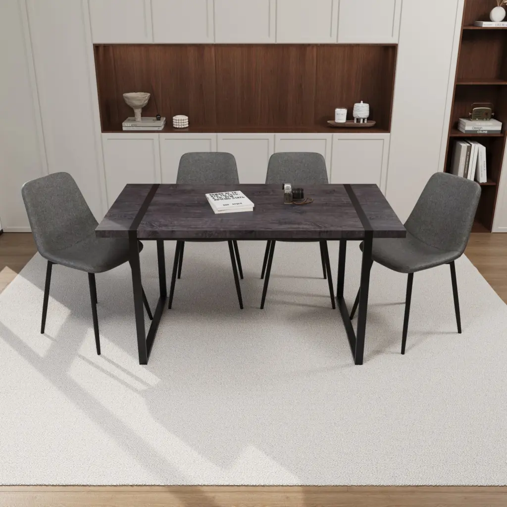 MDF Black Wooden Dining Table And 4 Modern Chairs Set Medium Size nuoli furniture