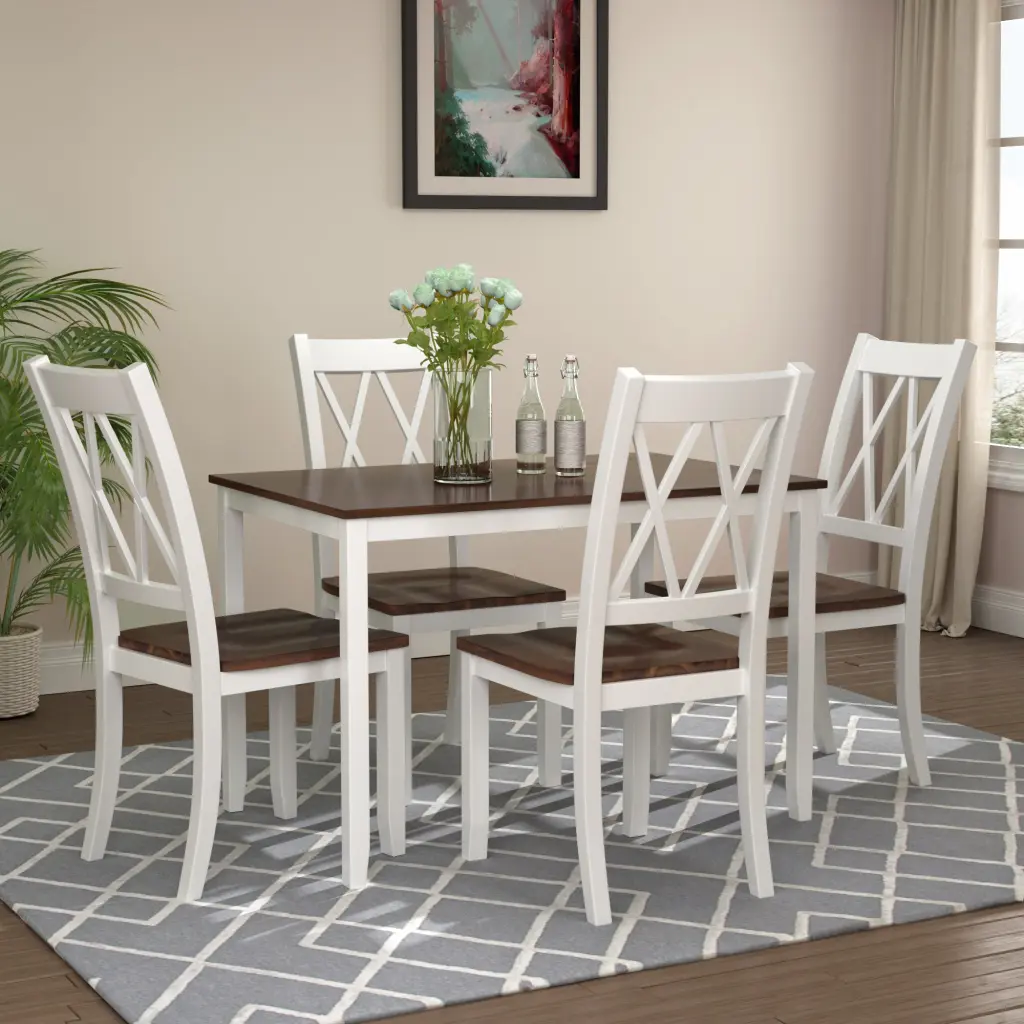 5 Piece Dining Table Set Home Kitchen Table and Chairs Wood Dining Set rnb