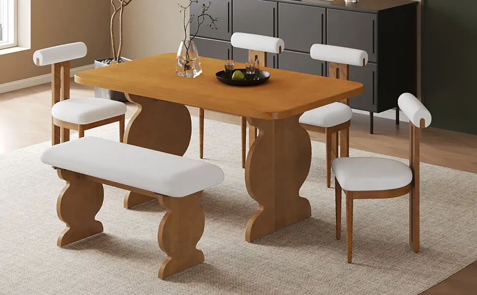 6 Piece Mid Century Modern Dining Set Table and Chairs 6 Persons rnb