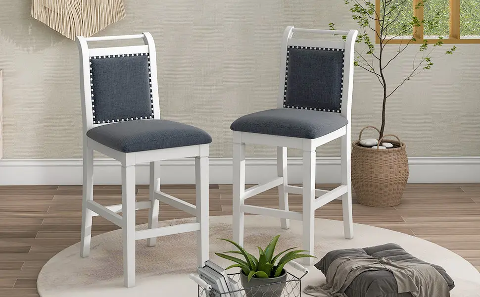 3 Piece Wood Counter Height Drop Leaf Dining Table Set 2 Upholstered Stools rnb