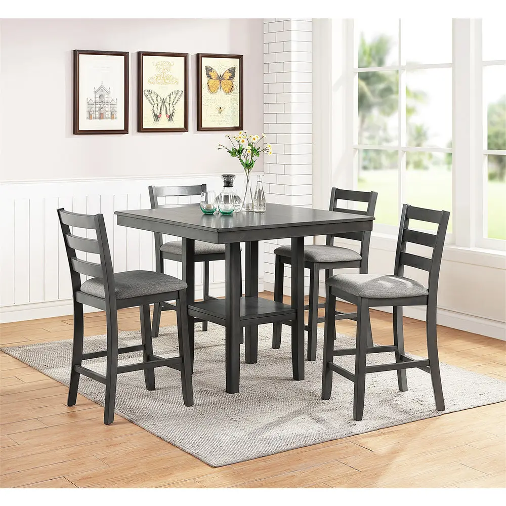 5 Piece Counter Height Dining Set Grey Grey Ladder Back Seats 4 Dining Chairs and Table simple relax