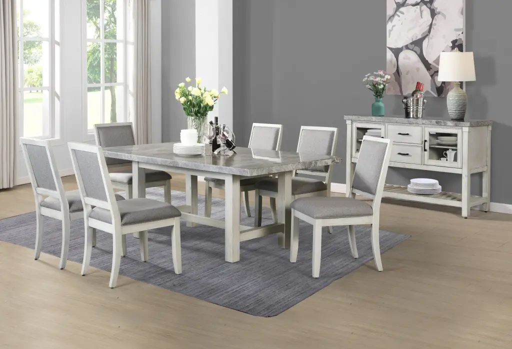 Canova 7 Piece Dining Set White Wood Kitchen Table and Chairs steve silver furniture
