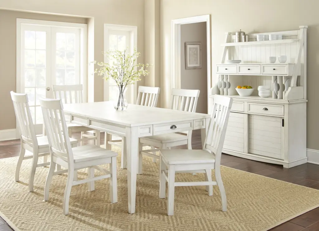 Cayla 7 Piece Dining Set White Wood steve silver furniture