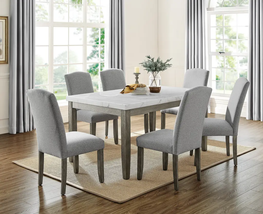 Emily 7 Piece Dining Set Dark Gray Dark Gray Marble steve silver furniture