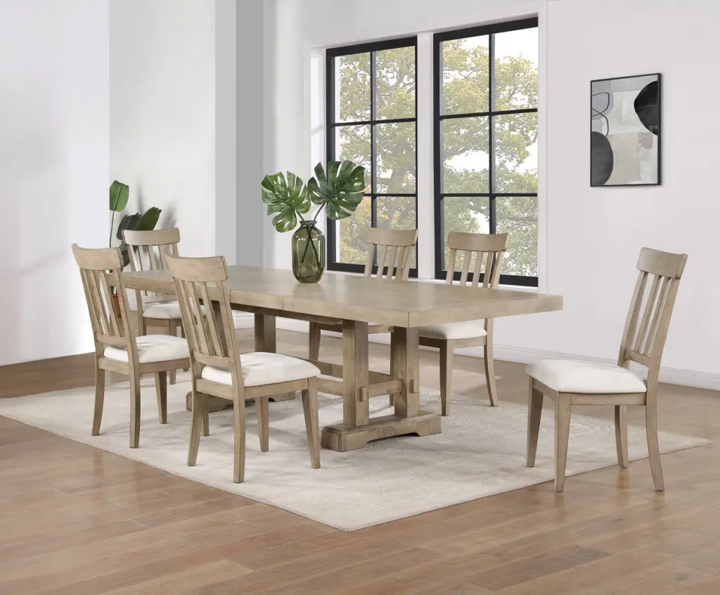 Napa 7 Piece Dining Set Sand Light Brown Wood Kitchen Table steve silver furniture