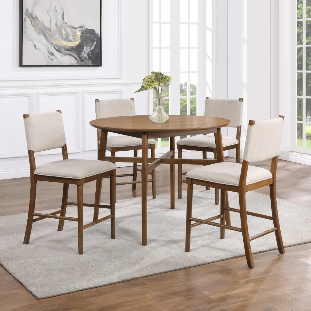 Oslo 5 Piece Dining Set Counter Table and 4 Chairs Light Brown Modern Kitchen Furniture steve silver furniture