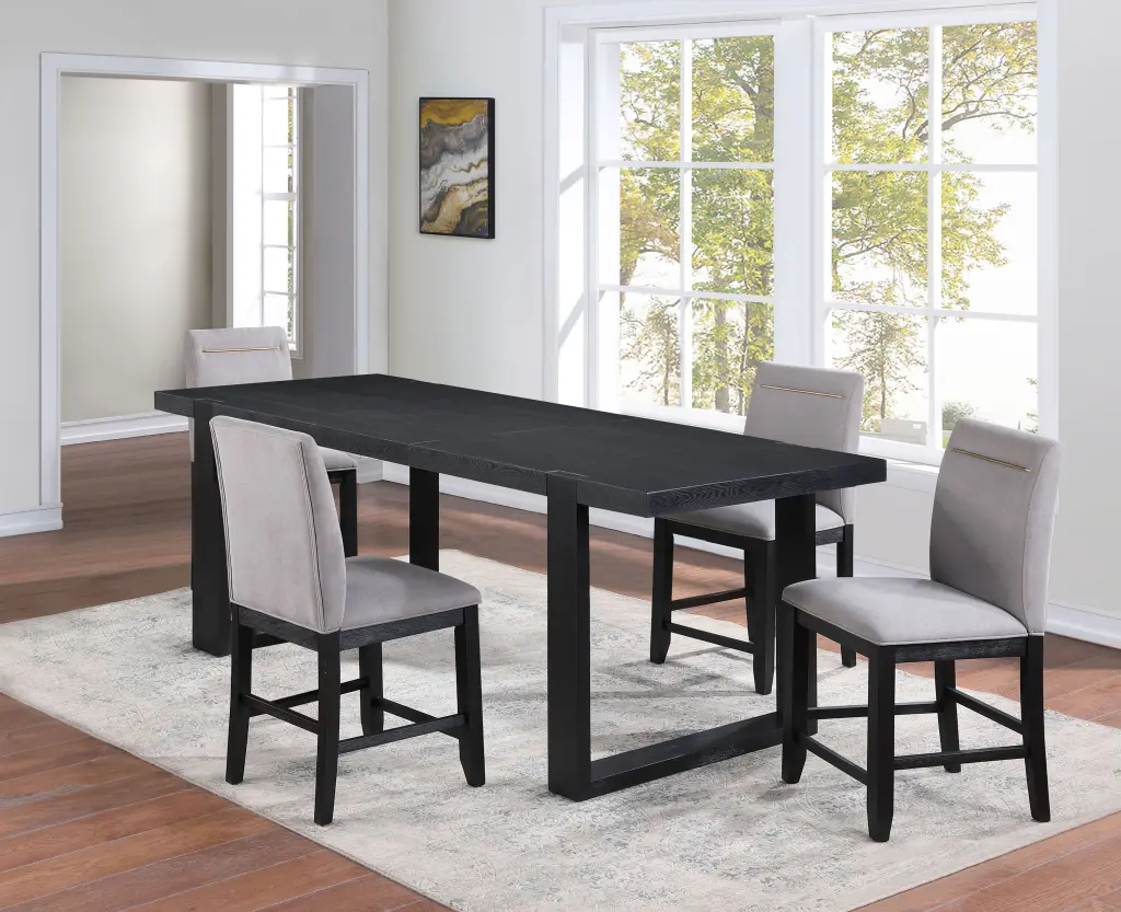 Yves 5 Piece Counter Height Dining Set Black Wood Kitchen and Dining Room steve silver furniture