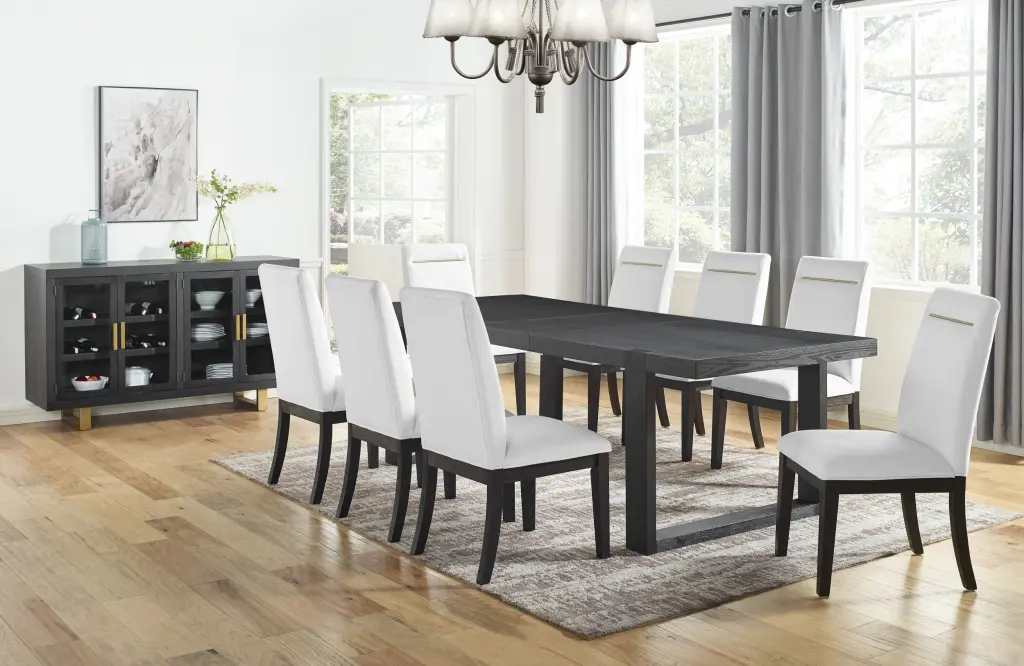 Yves 10 Piece Dining Set White Wood Modern Kitchen Table and Chairs steve silver furniture