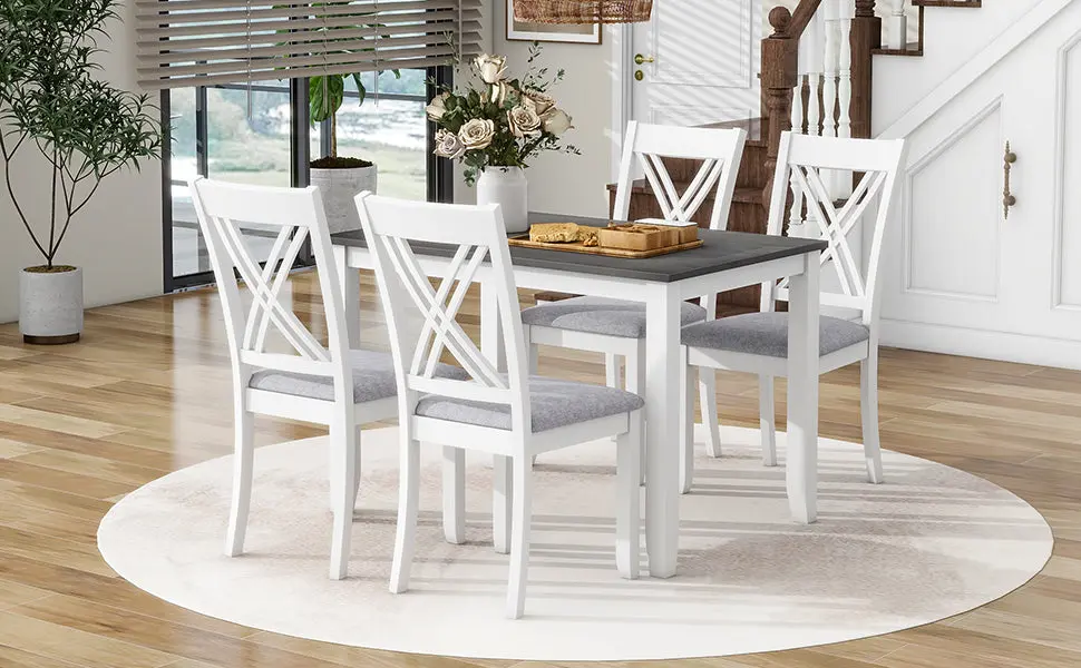 Rustic Minimalist Wood 5 Piece Dining Table Set 4 X Back Chairs topmax