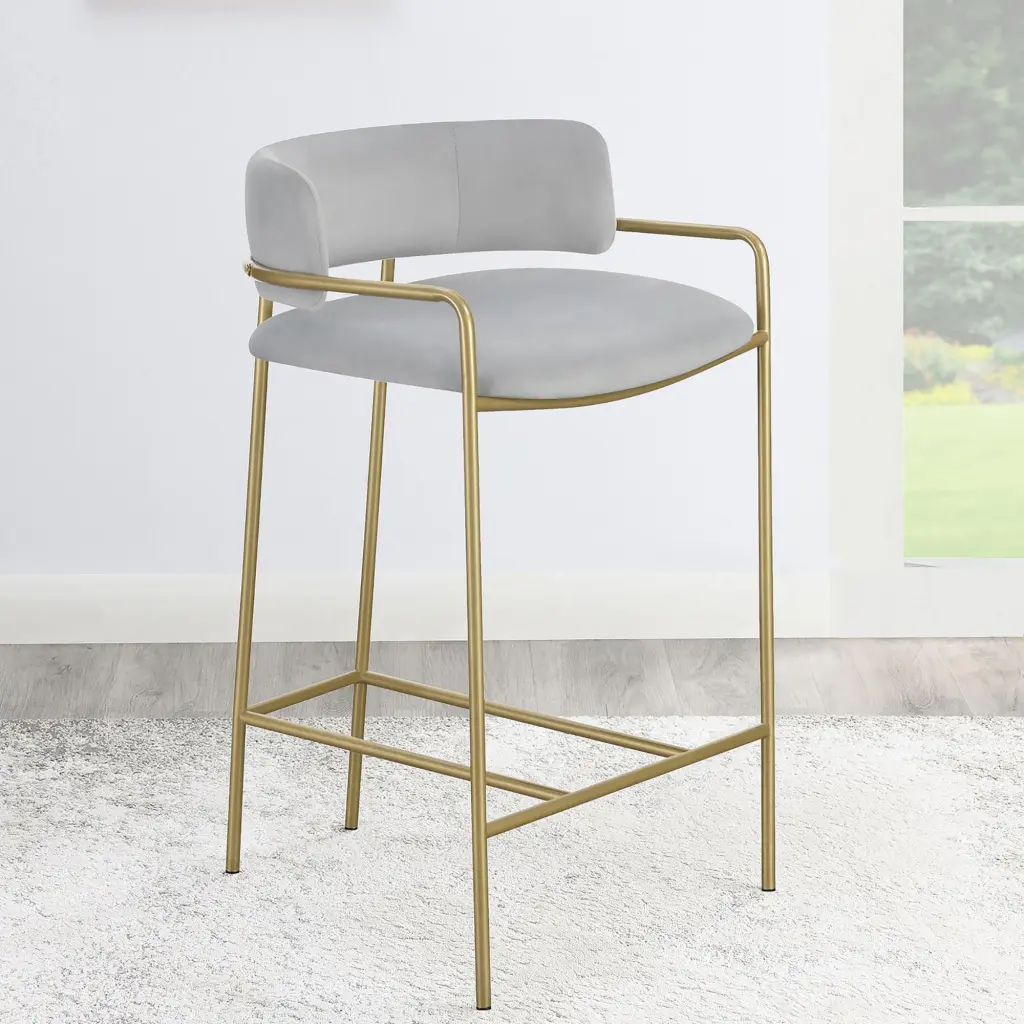 Grey And Gold Low Back Upholstered Stool Solid Grey Dining Room Foam Seat furniture max
