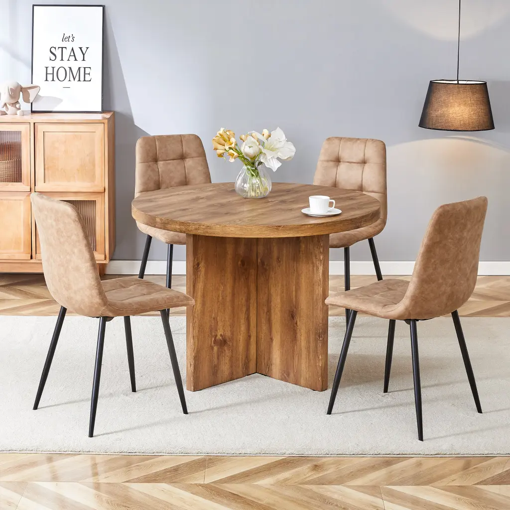 5 Piece Round Dining Table Set Modern Round Table 4 Upholstered Chairs a-q house