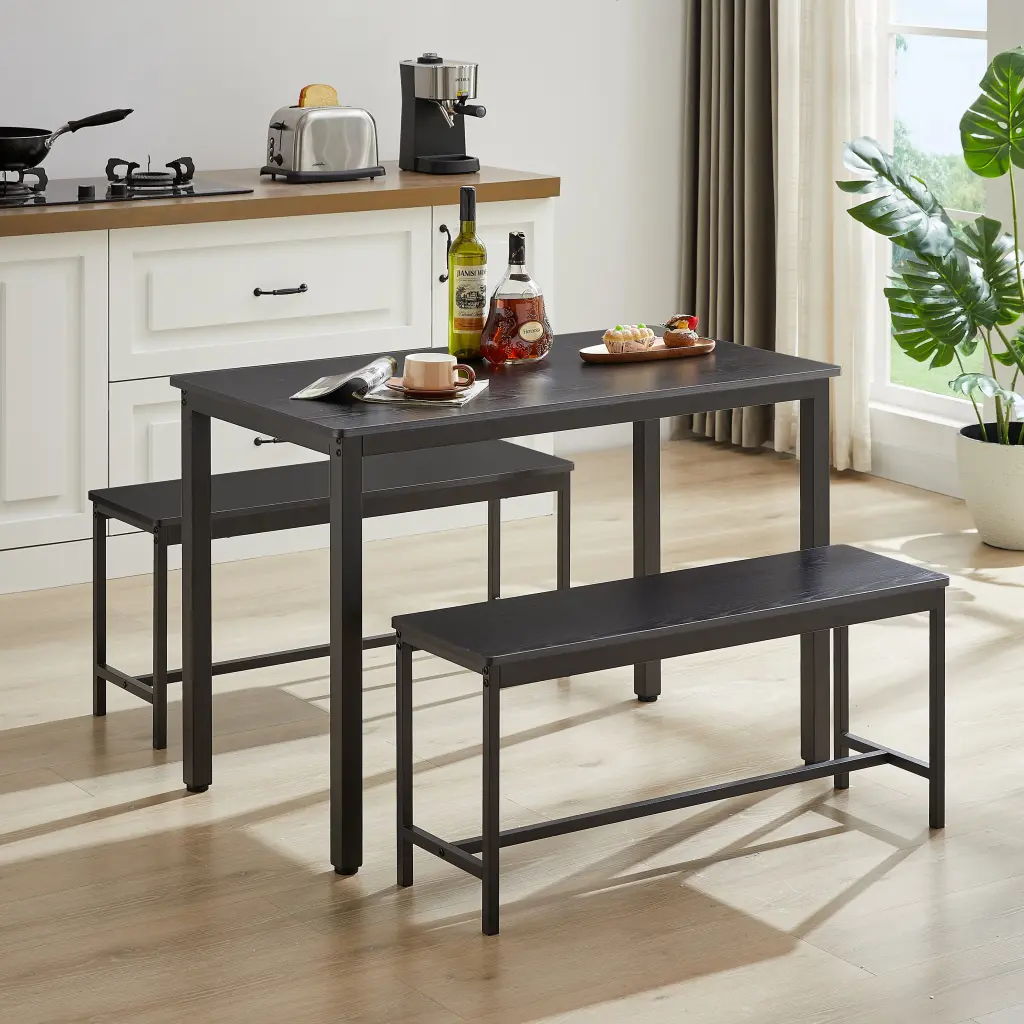 Dining Table Set Bar Table and 2 Dining Benches Kitchen Counter Height cz store
