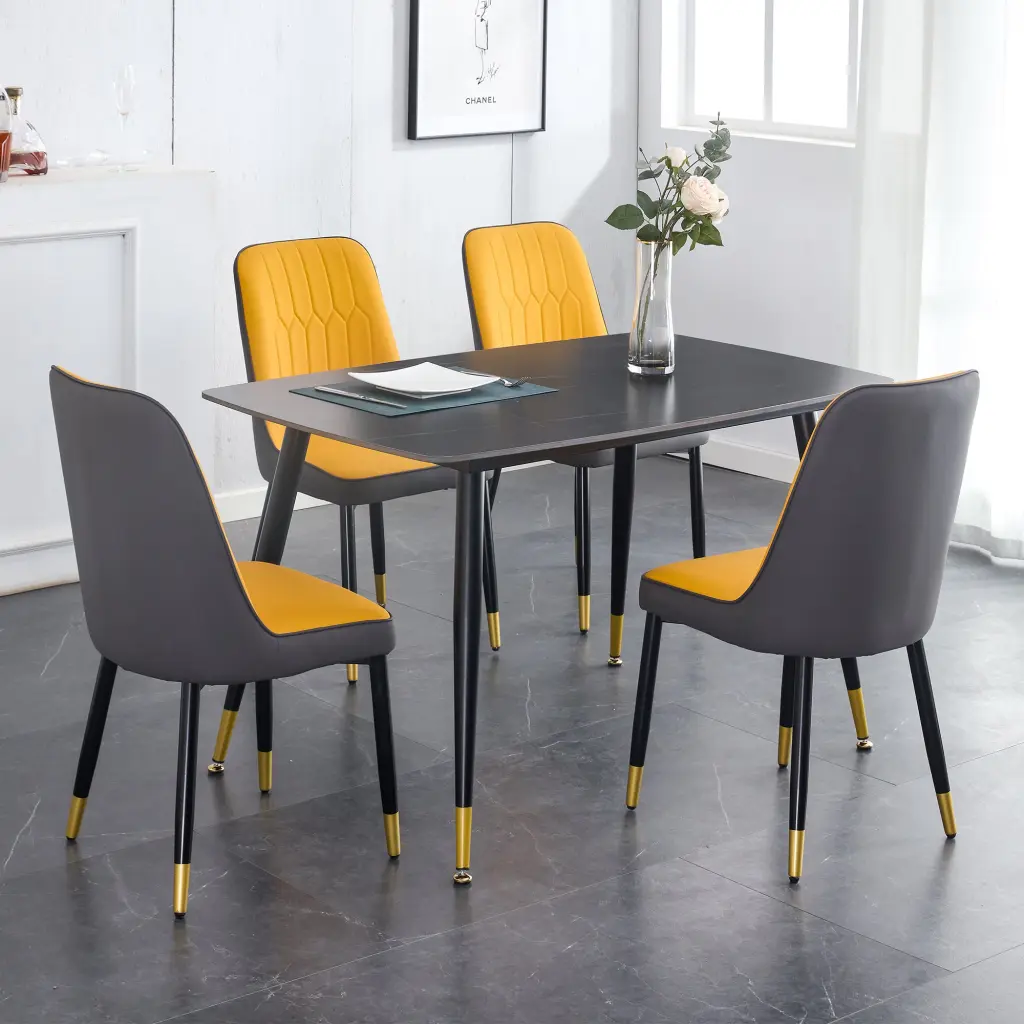 Black Sintered Stone Tabletop Black Metal Legs Table and Chair Set droom w-1151