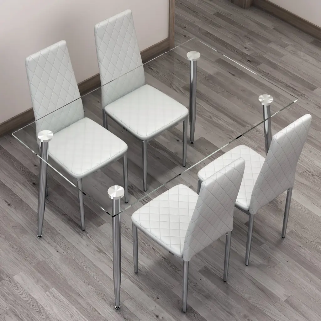 Dining Table and Chair Set Rectangular Table Tempered Glass Top droom w-1151