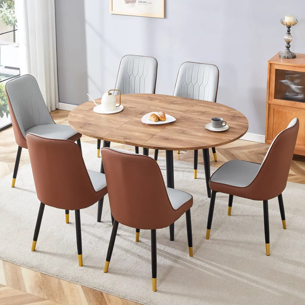 Modern Extendable Wood MDF Dining Table and Chair Set droom w-1151