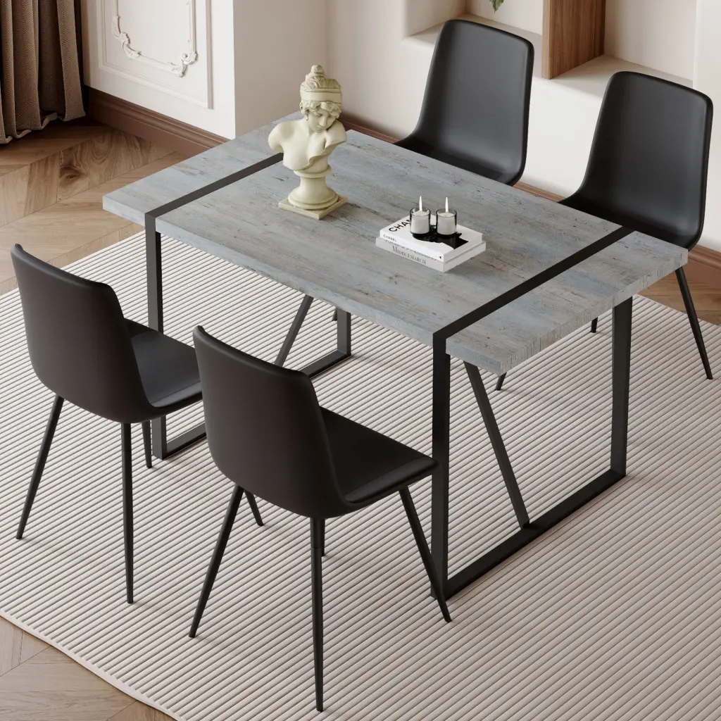 Modern Minimalist Grey Marble Textured MDF Dining Table And Chair Set droom w-1151