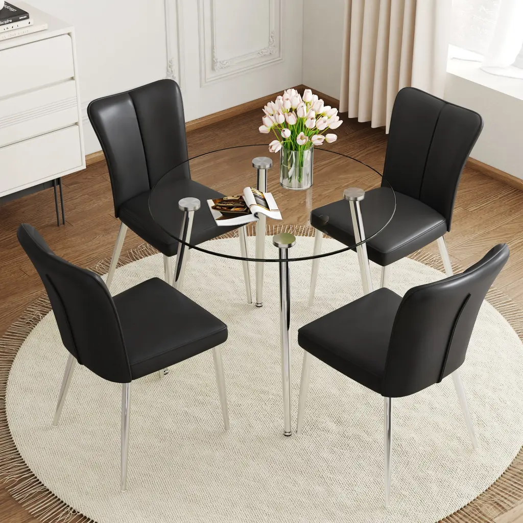 Modern Minimalist Round Dining Table Transparent Chairs Set droom w-1151