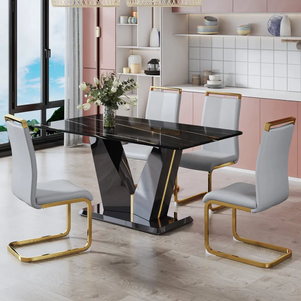 Modern Rectangular Dining Table and Chair Set 0.4 Inch Thick Wooden Kitchen Furniture droom w-1151