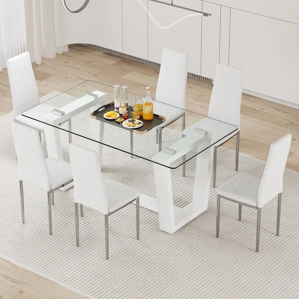 Rectangular Dining Table and Chair Set Tempered Glass droom w-1151