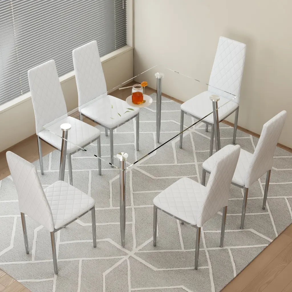 Rectangular Dining Table and Chair Set Tempered Glass Table Top droom w-1151