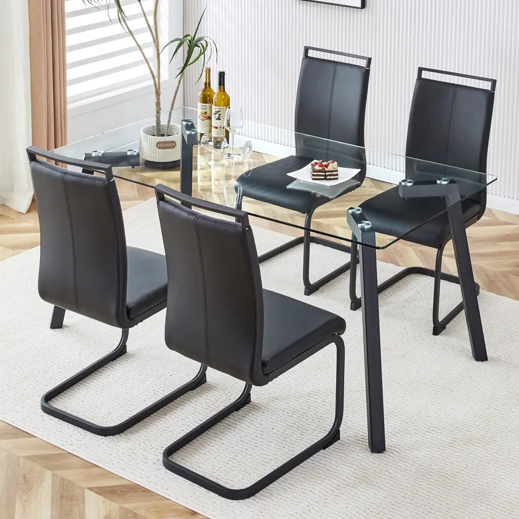 Rectangular Glass Dining Table Set 4 Chairs Modern Kitchen Furniture droom w-1151