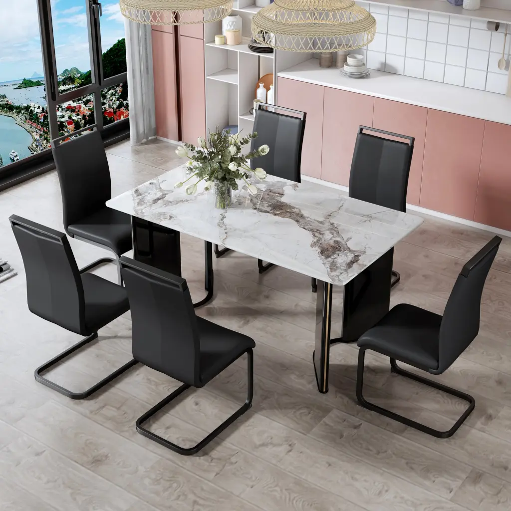 Table And Chair Set 1 Table And 6 Chairs Rectangular Dining Table Wooden droom w-1151